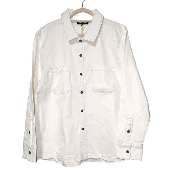 SER.O.YA Marcus Button Front Denim Shirt Shacket Arizona White Seroya Size XXL - Picture 3 of 14